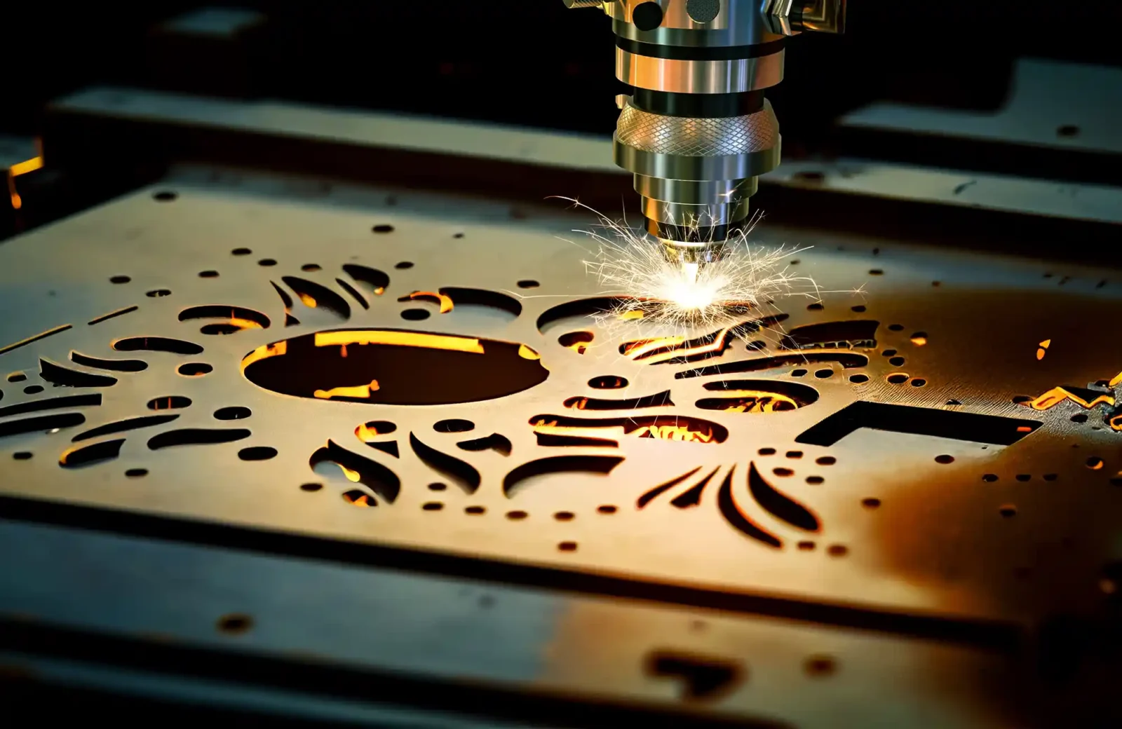 cnc laser machine cuts a metal sheet